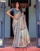 Light Grey Shimmer Silk Printed Saree