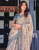 Light Grey Shimmer Silk Printed Saree