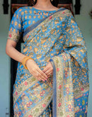 Blue Shimmer Silk Printed Kalamkari Saree