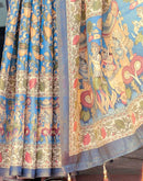 Blue Shimmer Silk Printed Kalamkari Saree