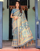 Blue Shimmer Silk Printed Kalamkari Saree