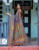 Blue Shimmer Silk Printed Kalamkari Saree
