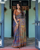 Blue Shimmer Silk Printed Kalamkari Saree