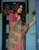 Beige Shimmer Silk Printed Saree