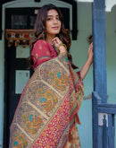 Beige Shimmer Silk Printed Saree
