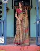 Beige Shimmer Silk Printed Saree