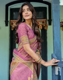 Deep Rose Pink Shimmer Silk Printed Saree