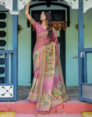 Deep Rose Pink Shimmer Silk Printed Saree
