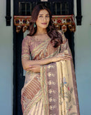 Beige Shimmer Silk Printed Saree