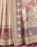 Beige Shimmer Silk Printed Saree