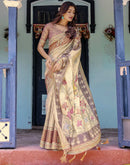 Beige Shimmer Silk Printed Saree