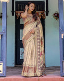 Beige Shimmer Silk Printed Saree