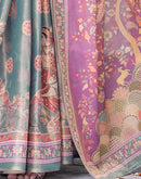 Teal Blue Shimmer Silk Printed Kalamkari Saree