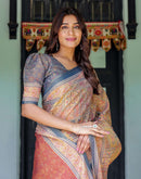 Beige Shimmer Silk Printed Saree