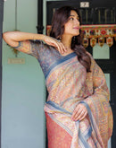 Beige Shimmer Silk Printed Saree