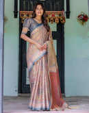 Beige Shimmer Silk Printed Saree