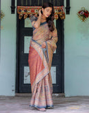 Beige Shimmer Silk Printed Saree