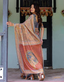 Beige Shimmer Silk Printed Saree