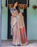 Beige Shimmer Silk Printed Saree
