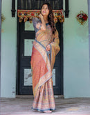 Beige Shimmer Silk Printed Saree