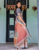 Beige Shimmer Silk Printed Saree