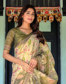 Beige Shimmer Silk Printed Kalamkari Saree