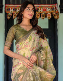 Beige Shimmer Silk Printed Kalamkari Saree