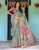 Green Shimmer Silk Printed Saree