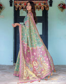 Green Shimmer Silk Printed Saree