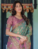 Green Shimmer Silk Printed Saree