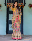 Multicoloured Shimmer Silk Printed Saree