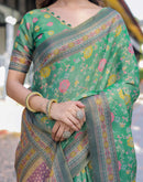 Teal Green Shimmer Silk Printed Saree
