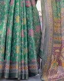 Teal Green Shimmer Silk Printed Saree