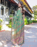 Teal Green Shimmer Silk Printed Saree