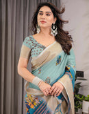 Pista Green Linen Printed Saree