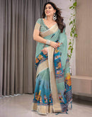 Pista Green Linen Printed Saree