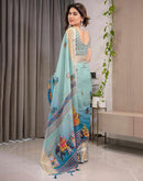 Pista Green Linen Printed Saree