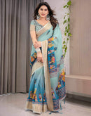 Pista Green Linen Printed Saree