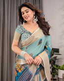 Pista Green Linen Printed Saree