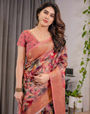 Dusty Pink Linen Printed Saree