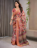 Dusty Pink Linen Printed Saree