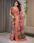 Dusty Pink Linen Printed Saree