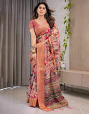 Dusty Pink Linen Printed Saree