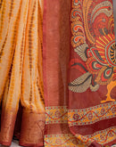 Light Yellow Linen Printed Saree