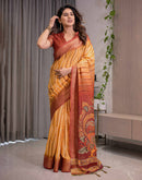 Light Yellow Linen Printed Saree