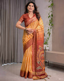 Light Yellow Linen Printed Saree