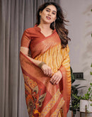 Light Yellow Linen Printed Saree