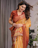 Light Yellow Linen Printed Saree