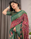 Red Linen Printed Saree