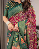 Red Linen Printed Saree